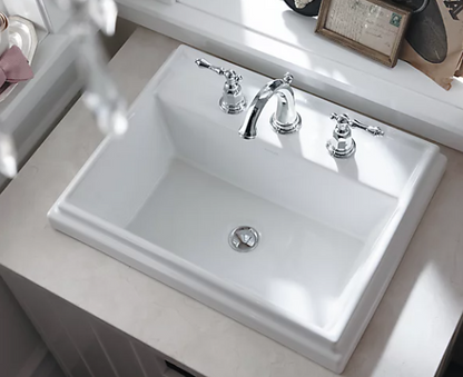 Kohler Tresham Rectangle Drop-In Bathroom Sink With 8" Widespread Faucet Holes - White