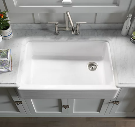 Kohler Hayridge Whitehaven35-11/16" X 21-9/16" X 9-5/8" Évier de cuisine de ferme à une cuve encastrable avec grand tablier