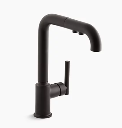 Robinet d'évier de cuisine monotrou Purist avec bec extractible de 8", noir mat