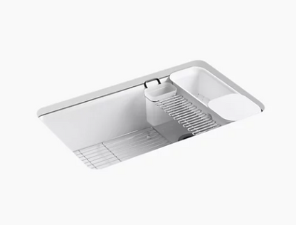 Kohler Riverby Undermount Single-Bowl Workstation Kitchen Sink With Accessories - White 33" X 22" X 9-5/8"