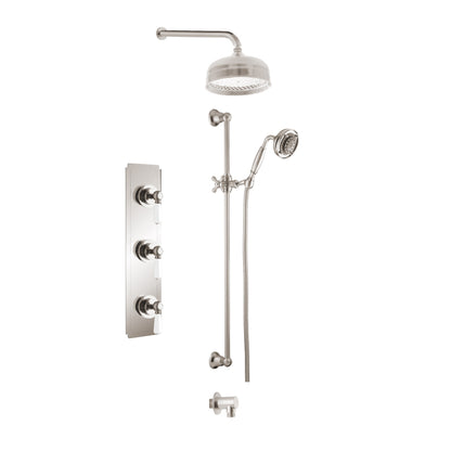 Aquadesign Products Kit de douche (Regent 3712RL) – Nickel brossé avec poignée blanche