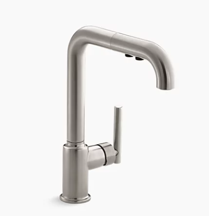 Kohler Purist Single-Hole Kitchen Sink Faucet With 8" Pull-Out Spout - Vibrant Stainless