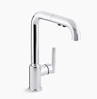 Robinet d'évier de cuisine monotrou Purist avec bec extractible de 8", chrome poli