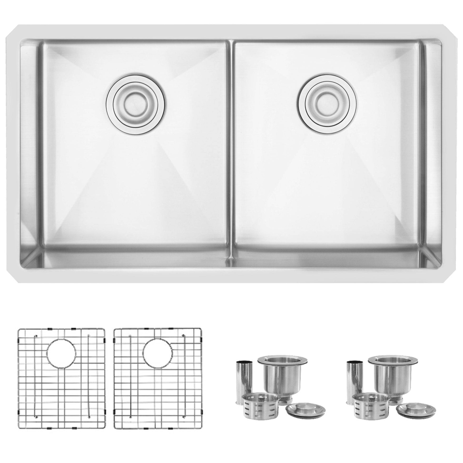 Stylish Ample 32" x 18" Slim Low Divider Double Bowl Undermount Stainless Steel Kitchen Sink S-321XG - Renoz