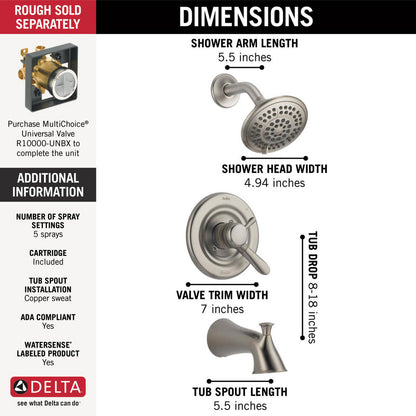 Delta LAHARA Monitor 17 Series Tub & Shower Trim -Stainless Steel (Valves Not Included)