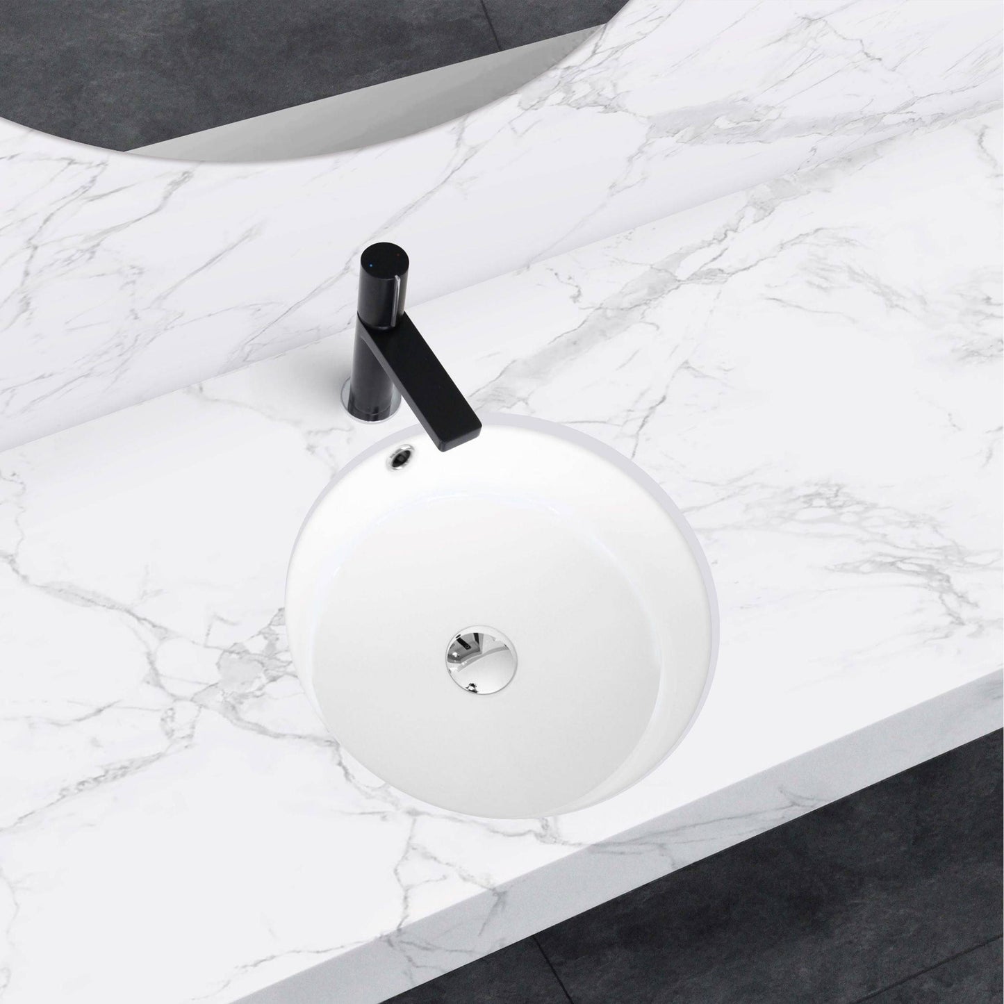 Stylish Natty 16" x 16" Round Undermount Ceramic Bathroom Sink with 2 Overflow Finishes P-207 - Renoz