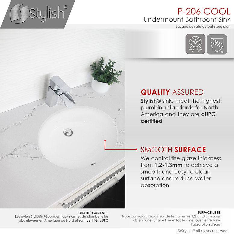 Stylish Cool 19.5" x 16" Oval Undermount Bathroom Sink with Overflow P-206 - Renoz