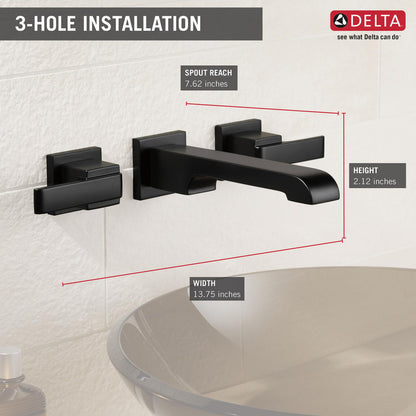 Delta ARA Two Handle Wall Mount Bathroom Faucet Trim -Matte Black (Valve Sold Separately)