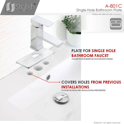 Stylish Single Hole Bathroom Faucet Plate in Polished Chrome Finish A-801C - Renoz