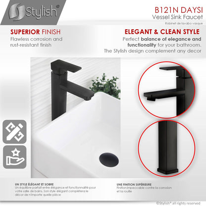 Stylish Daysi 12" Single Hole Single Handle Vessel Bathroom Faucet in Matte Black B-121N - Renoz