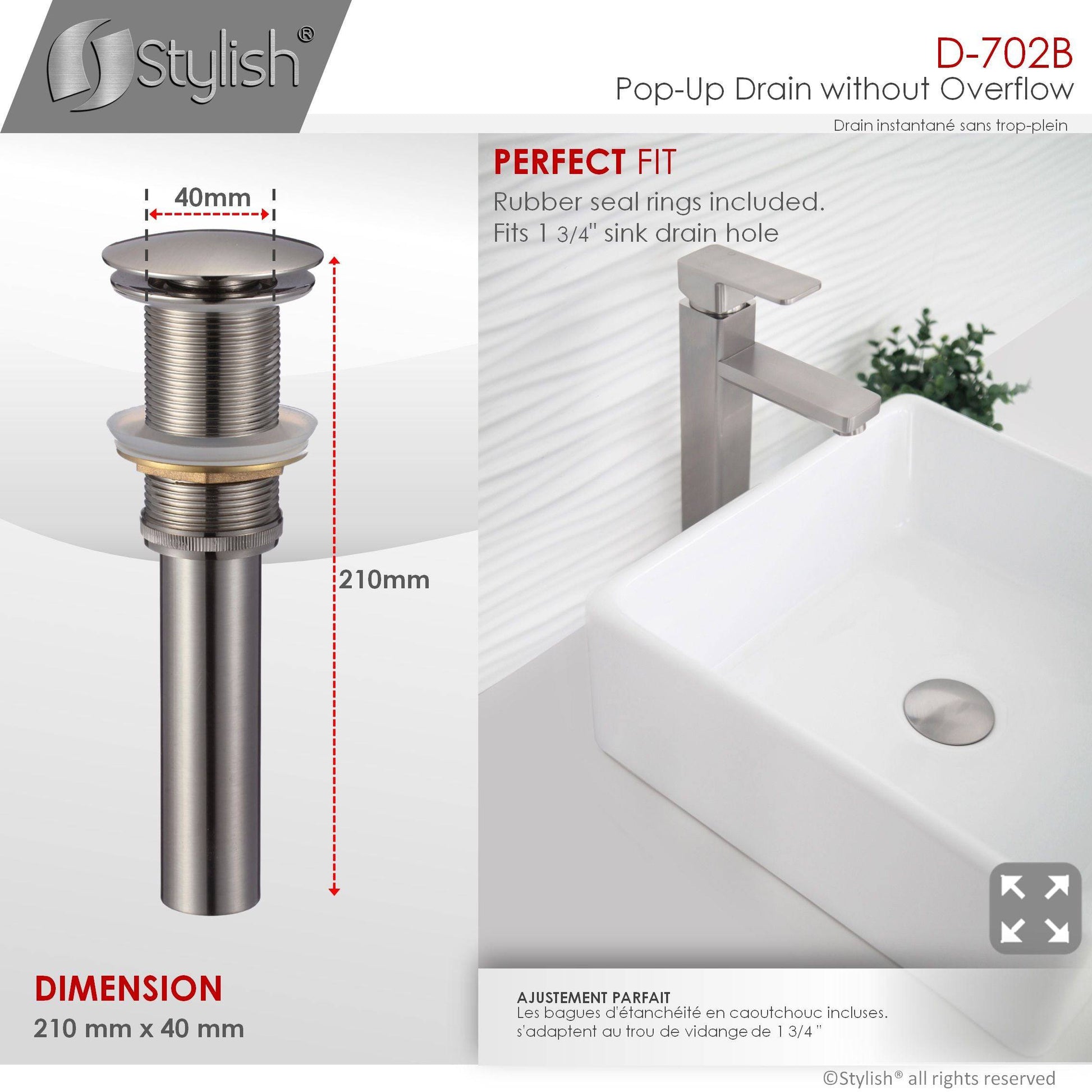 Stylish Pop-up Drain No Overflow D-702b - Renoz