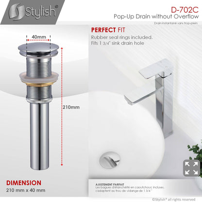 Stylish Pop-Up Drain with Overflow D-702C - Renoz