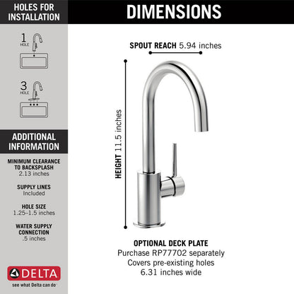 Delta Robinet de cuisine pivotant TRINSIC True Bar Limited - Chrome