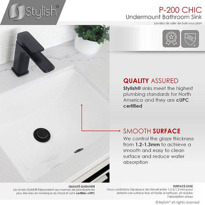 Stylish Chic 20.75" x 15.5" Rectangular Undermount Bathroom Sink with Overflow Polished Chrome P-200 - Renoz