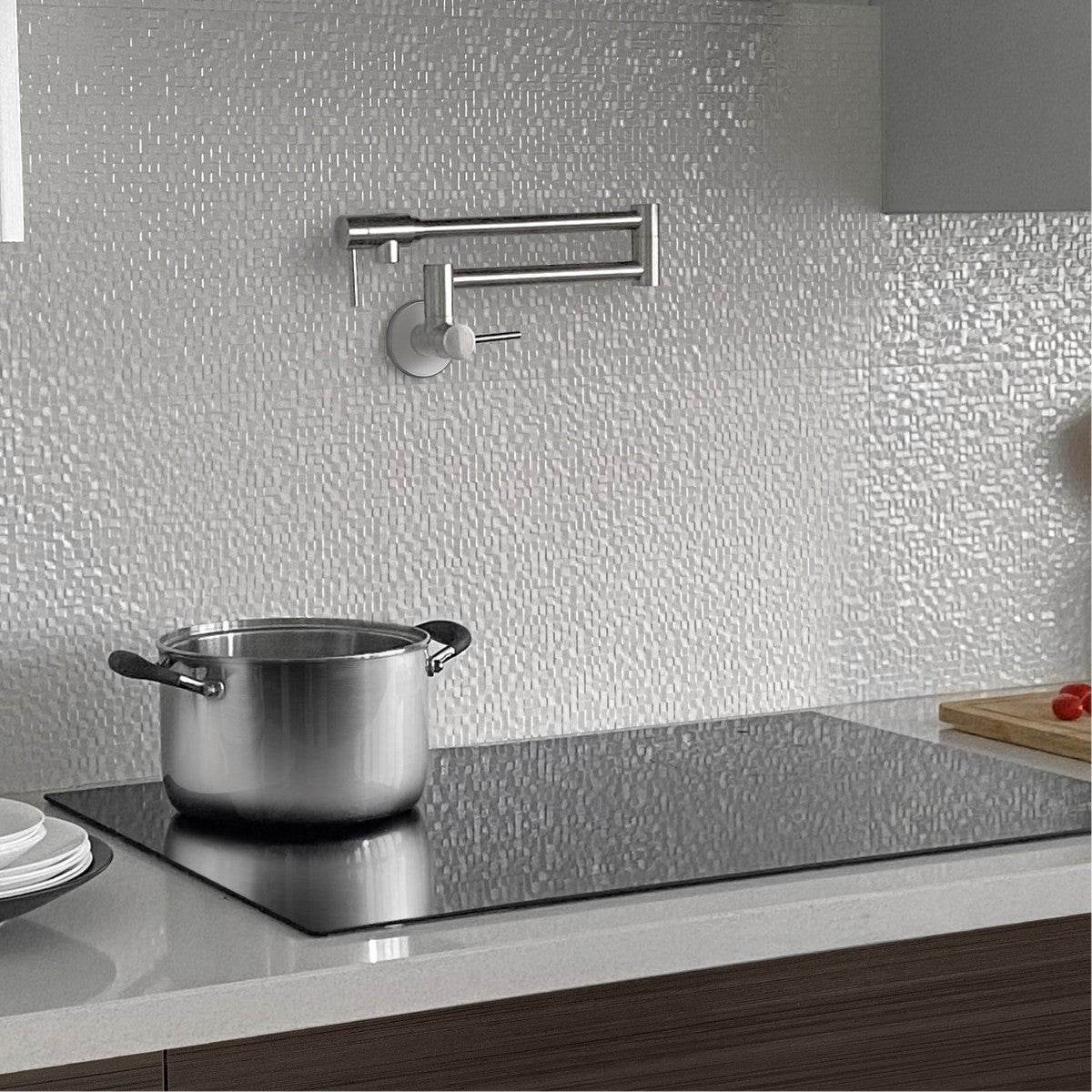 Stylish ASTI Stainless Steel Wall Mount Pot Filler Folding Stretchable with Single Hole Two Handles K-145S