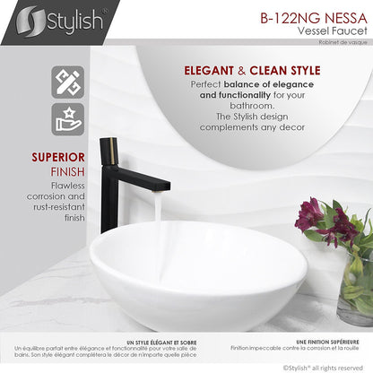 Stylish Nessa 12.5" Bathroom Vessel Faucet Single Handle Matte Black with Gold Finish B-122NG