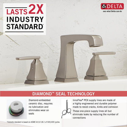 Delta ASHLYN Two Handle Widespread Bathroom Faucet with EZ Anchor- Stainless Steel