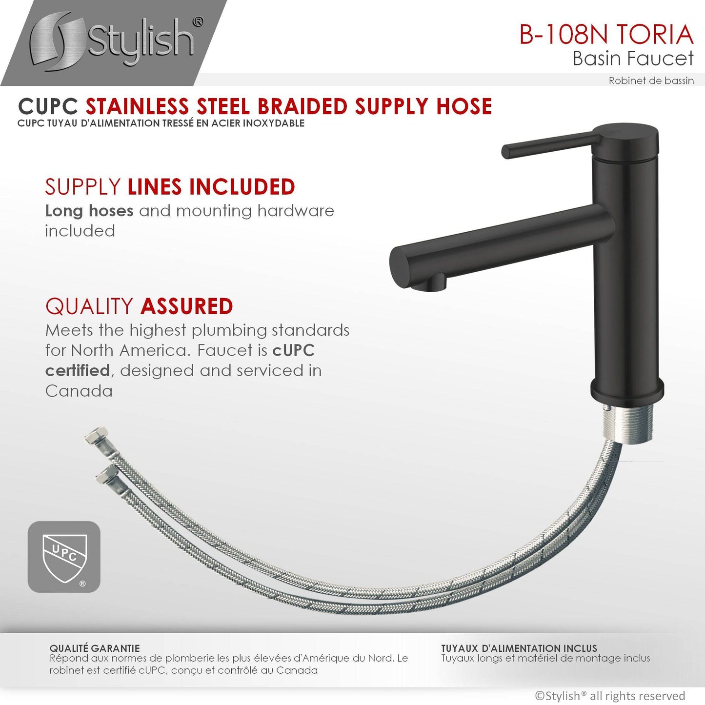 Stylish Toria 6" Single Handle Basin Bathroom Faucet in Matte Black Finish B-108N - Renoz