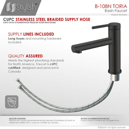 Stylish Toria 6" Single Handle Basin Bathroom Faucet in Matte Black Finish B-108N - Renoz