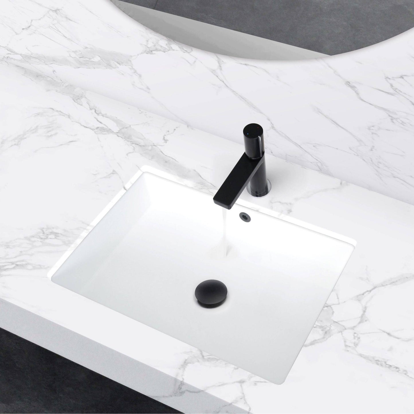 Stylish Voguish 24" x 16" Rectangular Undermount Ceramic Bathroom Sink with 2 Overflow Finishes P-208 - Renoz