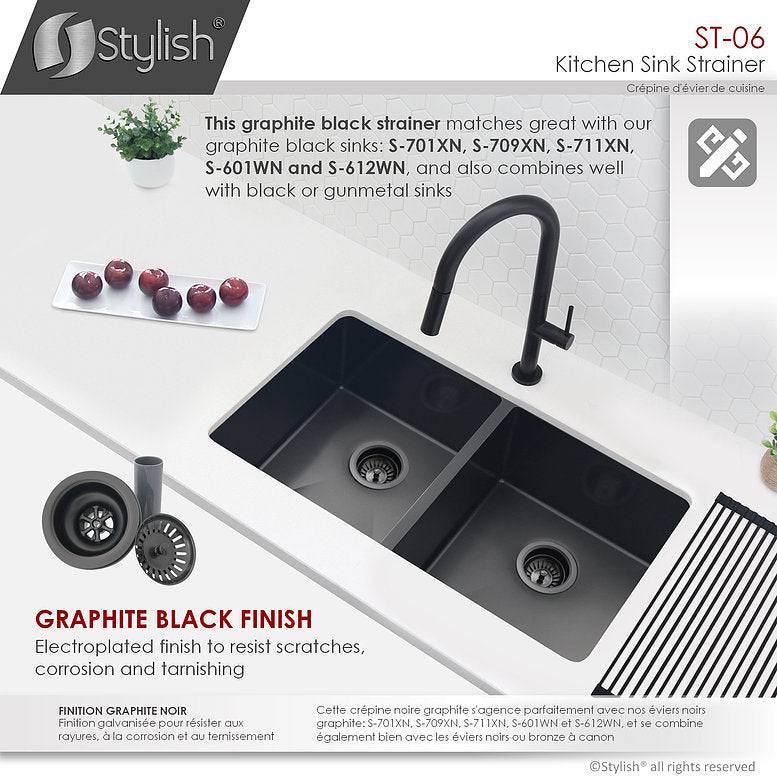 Stylish 3.5" Pearl Black Stainless Steel Kitchen Sink Strainer with Removable Basket, Strainer Assembly ST-06 - Renoz