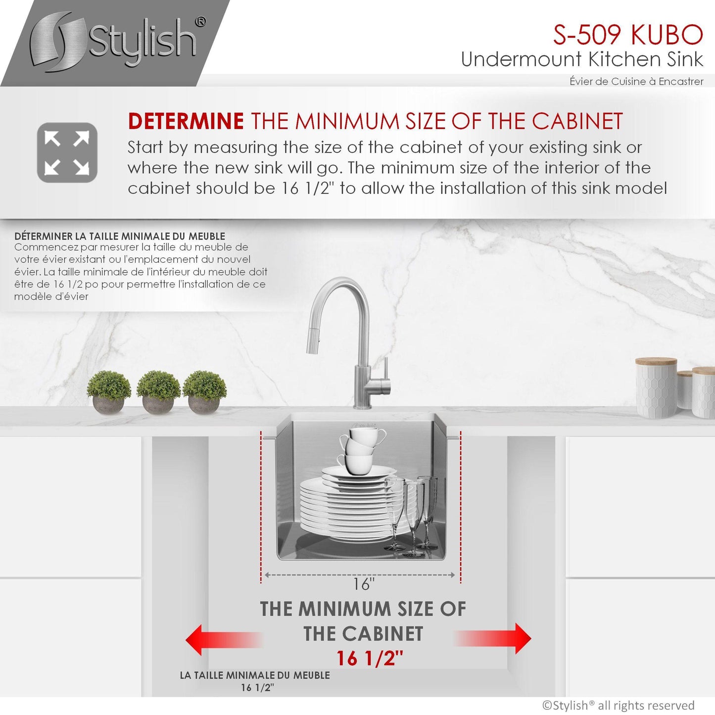 Stylish Kubo 16" x 18" Single Bowl Stainless Steel Kitchen Sink with Square Strainer S-509XG - Renoz