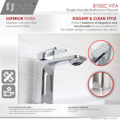 Stylish Vita Single Handle 6" Bathroom Faucet for Single Hole Brass Basin Mixer Tap, Polished Chrome Finish B-102C - Renoz