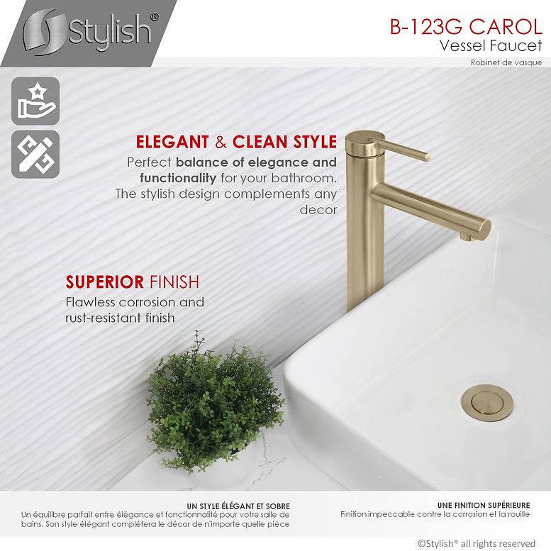 Stylish 11.63" Carol Bathroom Faucet Single Handle Brushed Gold Finish B-123G - Renoz