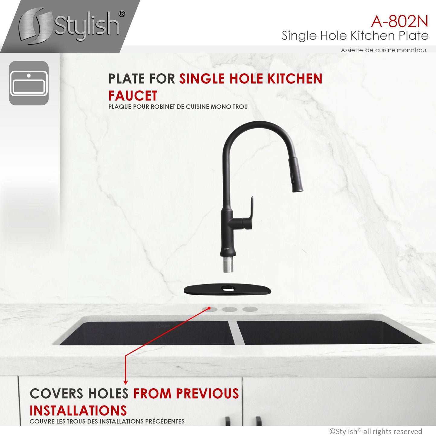 Stylish Kitchen Faucet Plate in Stainless Steel in Matte Black Finish A-802N - Renoz