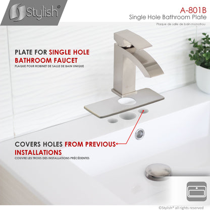 Stylish Single Hole Bathroom Faucet Plate in Brushed Nickel Finish A-801B - Renoz