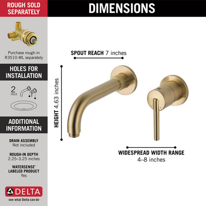 Delta TRINSIC Single Handle Wall Mount Bathroom Faucet Trim -Champagne Bronze (Valves Sold Separately)