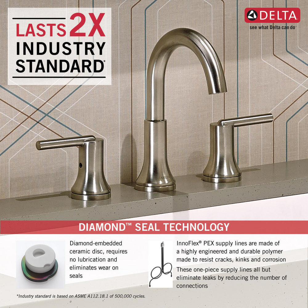 Delta TRINSIC Two Handle Widespread 3 Hole Bathroom Faucet- Stainless