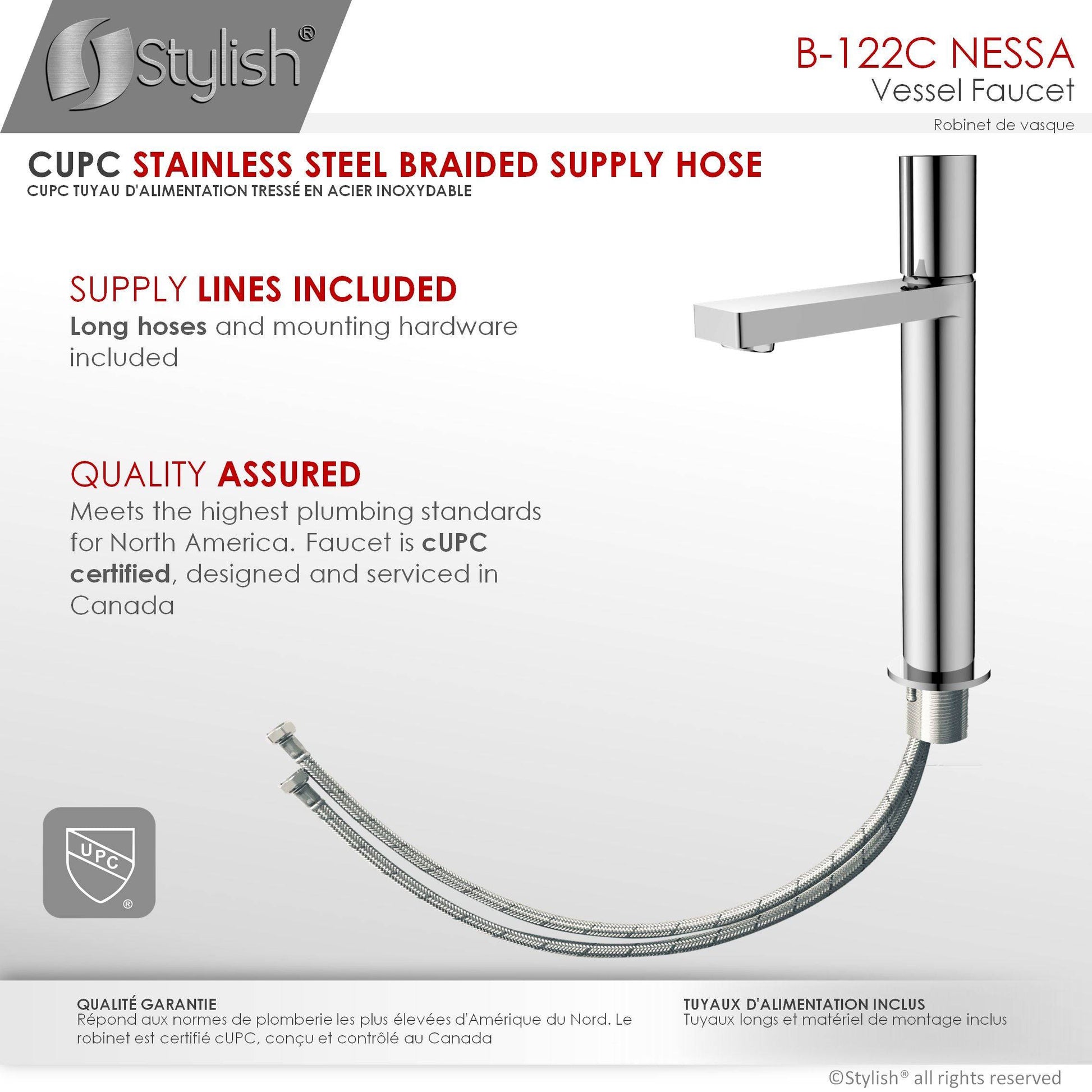 Stylish Nessa 12.5" Single Handle Bathroom Vessel Faucet, Polished Chrome Finish B-122C - Renoz