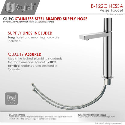 Stylish Nessa 12.5" Single Handle Bathroom Vessel Faucet, Polished Chrome Finish B-122C - Renoz