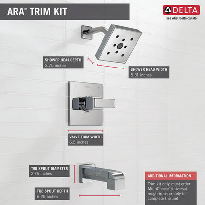 Delta ARA Monitor 14 Series H2Okinetic Tub & Shower Trim -Chrome (Valve Sold Separately)