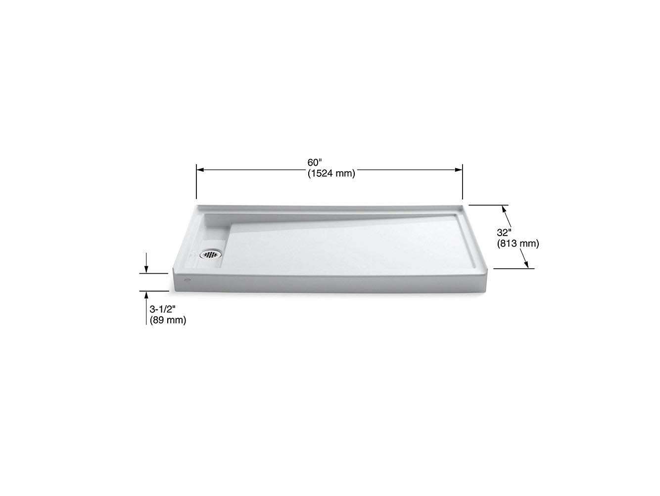 Base de douche à seuil unique Groove de Kohler, 60 po x 32 po, drain à gauche, blanc