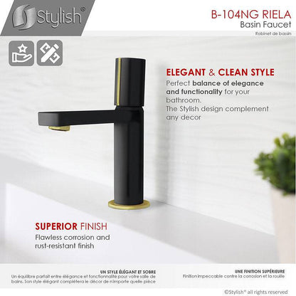 Stylish Single Handle Modern Bathroom Basin Sink Faucet in Matte Black with Gold accents Finish B-104NG - Renoz