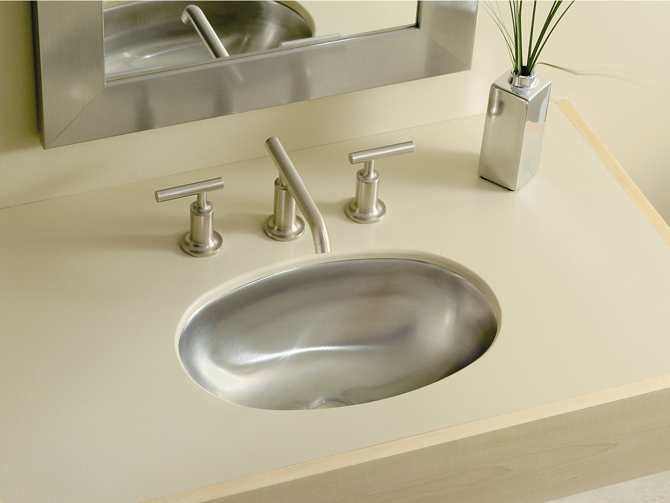 Kohler Bolero Oval 17" X 12" Drop-In Undermount Bathroom Sink With Satin Finish