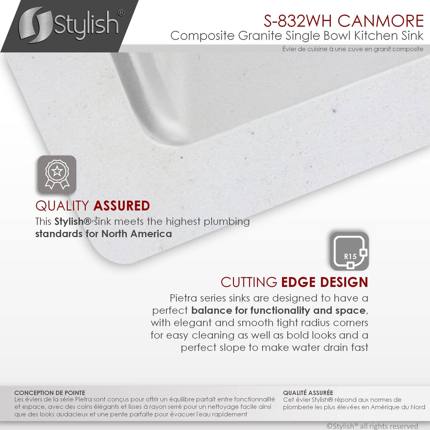 Stylish Canmore 32" x 18" Dual Mount Workstation Single Bowl White Composite Granite Kitchen Sink with Built in Accessories - Renoz