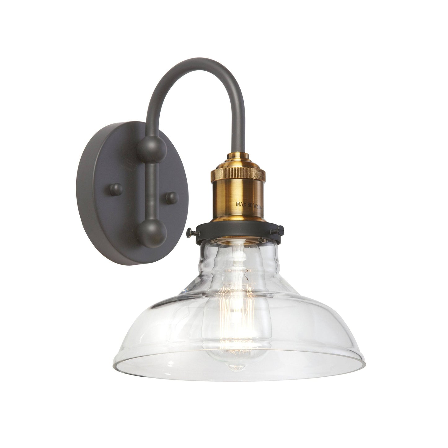 Dainolite 1 Light Wall Sconce, Black and Antique Brass Finish, Clear Glass - Renoz