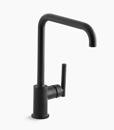 Robinet d'évier de cuisine monotrou Purist de Kohler avec bec de 8", noir mat