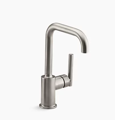 Robinet d'évier de cuisine monotrou Purist de Kohler avec bec de 6 po - Acier inoxydable vibrant