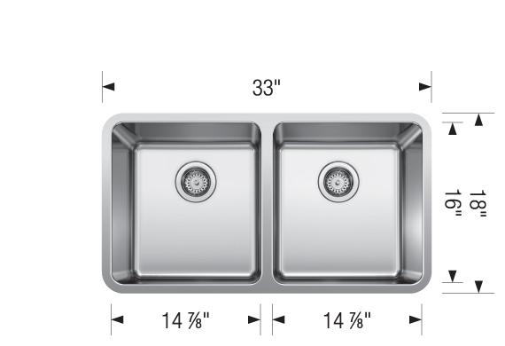 Blanco Formera U 2 33" x 18" 18 Gauge Double Bowl Undermount Kitchen Sink - Stainless Steel