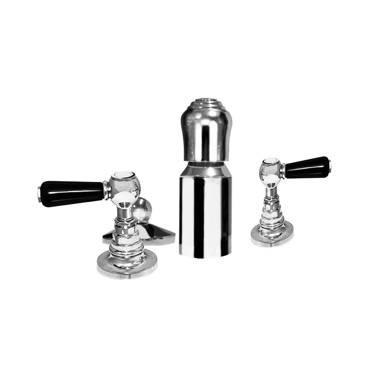 Aquadesign Products Robinet de bidet 4 trous – Drain mécanique inclus (Regent R4224L) – Chrome avec poignée noire