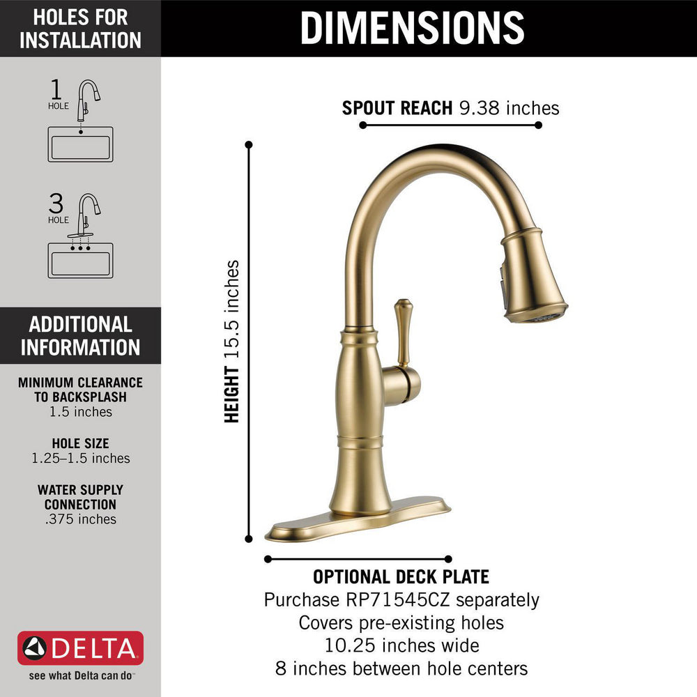 Delta CASSIDY Single Handle Pulldown Kitchen Faucet- Lumicoat Champagne Bronze