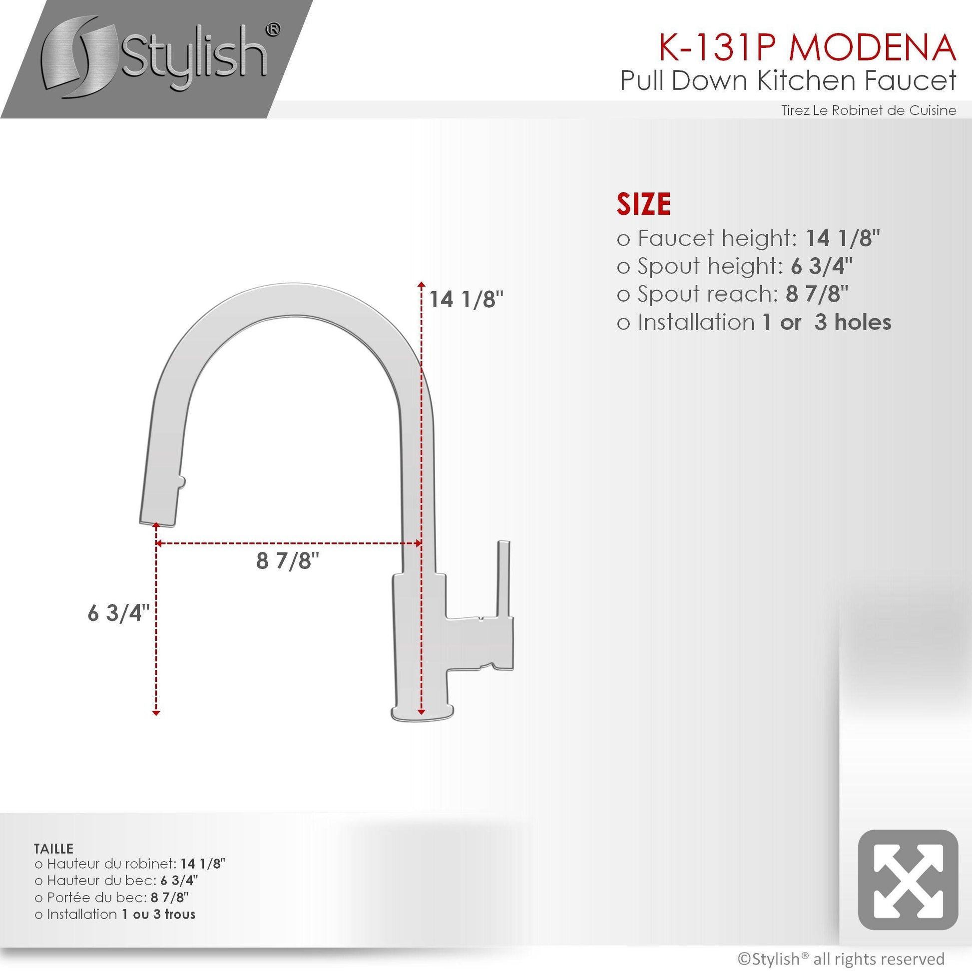 Stylish Modena 14" Kitchen Faucet Single Handle Pull Down Dual Mode Stainless Steel GunMetal Finish K-131P - Renoz