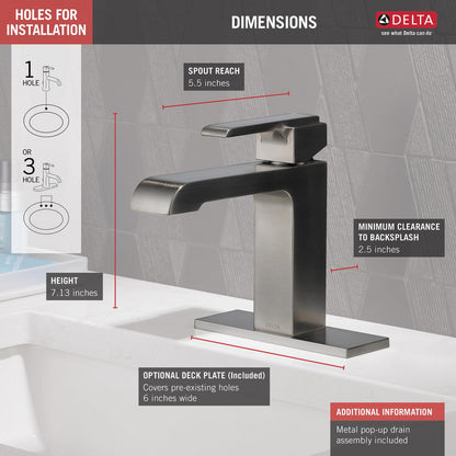 Delta Robinet de salle de bains à poignée unique ARA - Acier inoxydable (avec bonde mécanique)