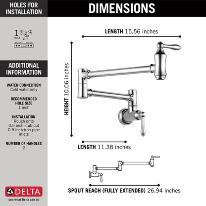 Robinet de remplissage mural traditionnel Delta - Chrome