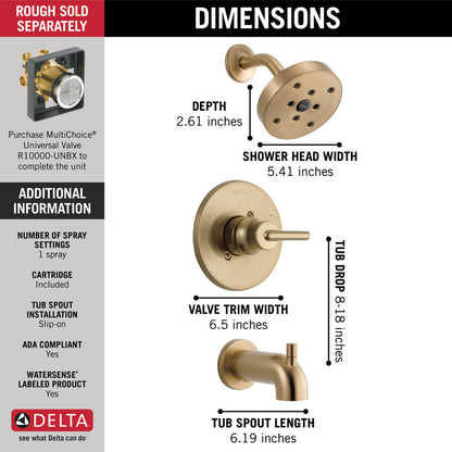 Delta TRINSIC Monitor 14 Series H2Okinetic Tub & Shower Trim -Champagne Bronze (Valve Sold Separately)