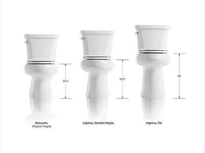 Kohler Highline Toilette allongée en deux pièces de 1,28 gpf, hauteur de siège de 19 po (siège vendu séparément)